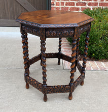 Load image into Gallery viewer, Antique French Table BARLEY TWIST Octagonal Carved Oak Renaissance Revival