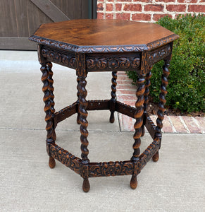 Antique French Table BARLEY TWIST Octagonal Carved Oak Renaissance Revival