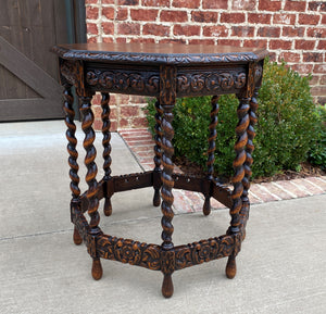 Antique French Table BARLEY TWIST Octagonal Carved Oak Renaissance Revival