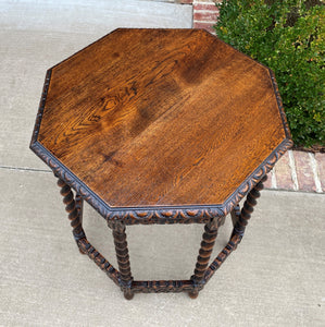 Antique French Table BARLEY TWIST Octagonal Carved Oak Renaissance Revival