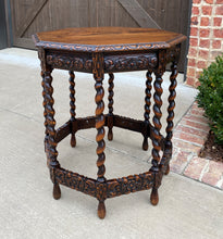 Load image into Gallery viewer, Antique French Table BARLEY TWIST Octagonal Carved Oak Renaissance Revival