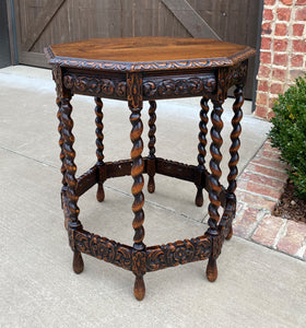 Antique French Table BARLEY TWIST Octagonal Carved Oak Renaissance Revival