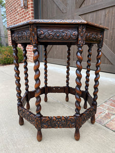 Antique French Table BARLEY TWIST Octagonal Carved Oak Renaissance Revival