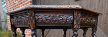 Load image into Gallery viewer, Antique French Table BARLEY TWIST Octagonal Carved Oak Renaissance Revival