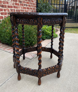 Antique French Table BARLEY TWIST Octagonal Carved Oak Renaissance Revival