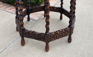 Antique French Table BARLEY TWIST Octagonal Carved Oak Renaissance Revival