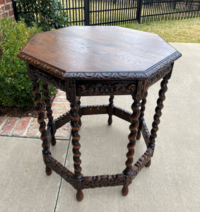 Antique French Table BARLEY TWIST Octagonal Carved Oak Renaissance Revival