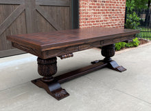 Load image into Gallery viewer, Antique French Draw Leaf Dining Table Oak Parquet Top Carved Library Desk Table