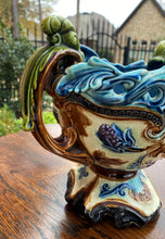 Load image into Gallery viewer, Antique French Majolica Cache Pot Planter Flower Pot Jardiniere Vase c1900 Rams