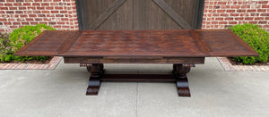 Antique French Draw Leaf Dining Table Oak Parquet Top Carved Library Desk Table