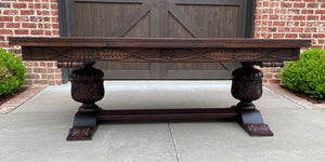 Antique French Draw Leaf Dining Table Oak Parquet Top Carved Library Desk Table