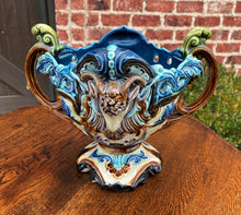 Load image into Gallery viewer, Antique French Majolica Cache Pot Planter Flower Pot Jardiniere Vase c1900 Rams