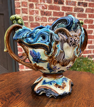 Load image into Gallery viewer, Antique French Majolica Cache Pot Planter Flower Pot Jardiniere Vase c1900 Rams