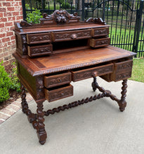 Load image into Gallery viewer, Antique French Desk Barley Twist Oak Office Library Desk Renaissance Revival
