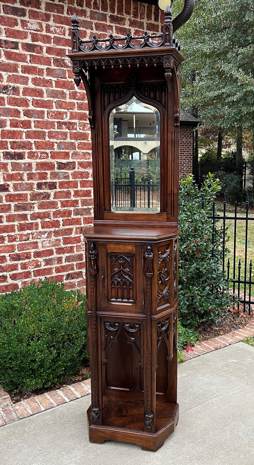 Antique French Credence Cupboard Cabinet Gothic Revival Mirrored Hall Entry 19C