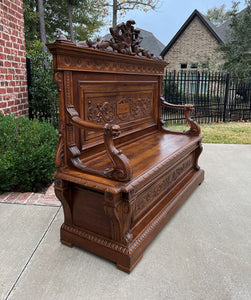 Antique Italian Bench Settee Entry Hall Foyer Renaissance Revival Walnut 19th C