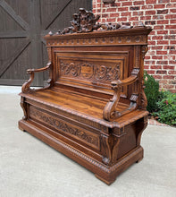 Load image into Gallery viewer, Antique Italian Bench Settee Entry Hall Foyer Renaissance Revival Walnut 19th C