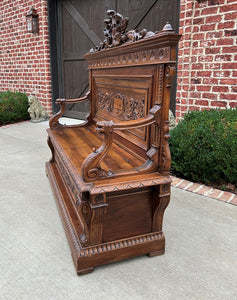 Antique Italian Bench Settee Entry Hall Foyer Renaissance Revival Walnut 19th C