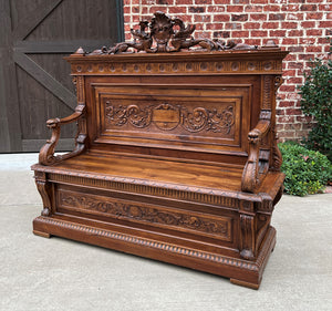 Antique Italian Bench Settee Entry Hall Foyer Renaissance Revival Walnut 19th C