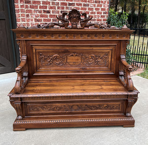 Antique Italian Bench Settee Entry Hall Foyer Renaissance Revival Walnut 19th C