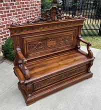 Load image into Gallery viewer, Antique Italian Bench Settee Entry Hall Foyer Renaissance Revival Walnut 19th C