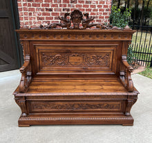 Load image into Gallery viewer, Antique Italian Bench Settee Entry Hall Foyer Renaissance Revival Walnut 19th C