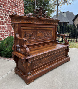 Antique Italian Bench Settee Entry Hall Foyer Renaissance Revival Walnut 19th C