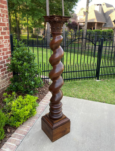 Antique Walnut Pedestal Plant Stand Bronze Display Table BARLEY TWIST 63