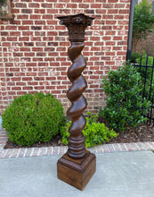 Load image into Gallery viewer, Antique Walnut Pedestal Plant Stand Bronze Display Table BARLEY TWIST 63&quot; T