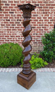 Antique Walnut Pedestal Plant Stand Bronze Display Table BARLEY TWIST 63" T