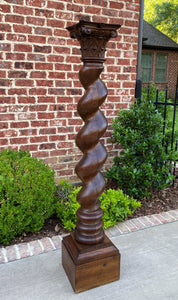 Antique Walnut Pedestal Plant Stand Bronze Display Table BARLEY TWIST 63" T