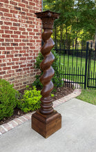 Load image into Gallery viewer, Antique Walnut Pedestal Plant Stand Bronze Display Table BARLEY TWIST 63&quot; T