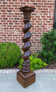 Antique Walnut Pedestal Plant Stand Bronze Display Table BARLEY TWIST 63" T