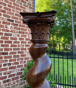 Antique Walnut Pedestal Plant Stand Bronze Display Table BARLEY TWIST 63" T