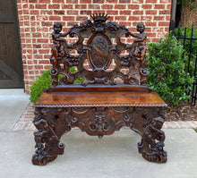 Load image into Gallery viewer, Antique French Bench Chair Settee Renaissance Revival Griffon Cherubs Walnut 19C