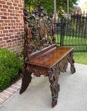 Load image into Gallery viewer, Antique French Bench Chair Settee Renaissance Revival Griffon Cherubs Walnut 19C