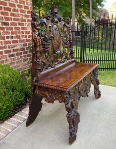 Antique French Bench Chair Settee Renaissance Revival Griffon Cherubs Walnut 19C