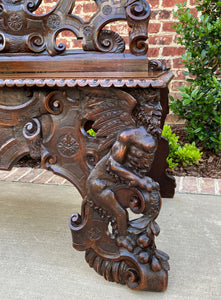 Antique French Bench Chair Settee Renaissance Revival Griffon Cherubs Walnut 19C