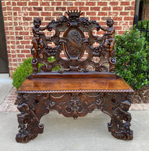 Load image into Gallery viewer, Antique French Bench Chair Settee Renaissance Revival Griffon Cherubs Walnut 19C