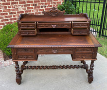 Load image into Gallery viewer, Antique French Desk Office Library Desk Renaissance Revival Barley Twist Oak 19C