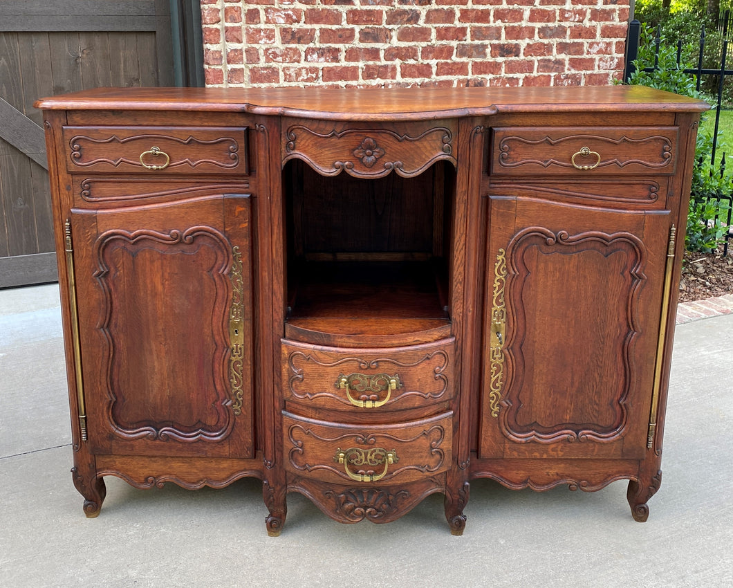 Antique French Bowfront Sideboard Server Buffet Parquet Top Louis XV Oak