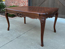 Load image into Gallery viewer, Antique French Table Dining Breakfast Table Desk Draw Leaf Carved Oak Parquet