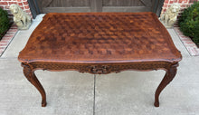 Load image into Gallery viewer, Antique French Table Dining Breakfast Table Desk Draw Leaf Carved Oak Parquet