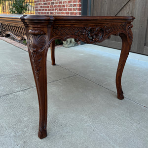 Antique French Table Dining Breakfast Table Desk Draw Leaf Carved Oak Parquet