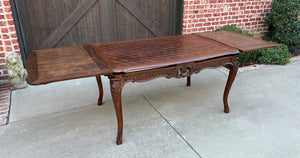 Antique French Table Dining Breakfast Table Desk Draw Leaf Carved Oak Parquet