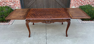 Antique French Table Dining Breakfast Table Desk Draw Leaf Carved Oak Parquet