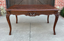 Load image into Gallery viewer, Antique French Table Dining Breakfast Table Desk Draw Leaf Carved Oak Parquet