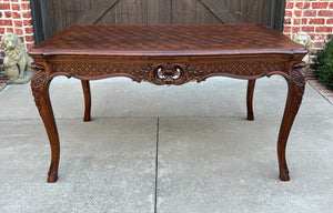Antique French Table Dining Breakfast Table Desk Draw Leaf Carved Oak Parquet