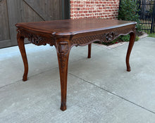 Load image into Gallery viewer, Antique French Table Dining Breakfast Table Desk Draw Leaf Carved Oak Parquet