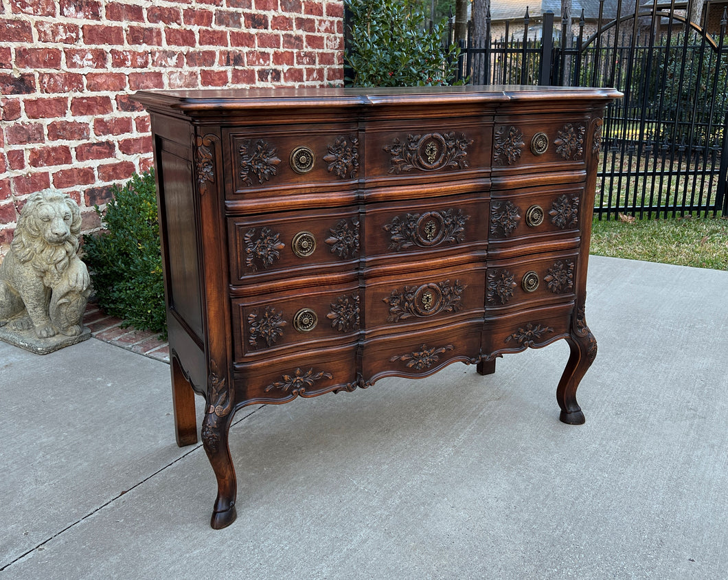 Antique French Chest of Drawers Cabinet 3-Drawer Carved Walnut w Keys c.1920s